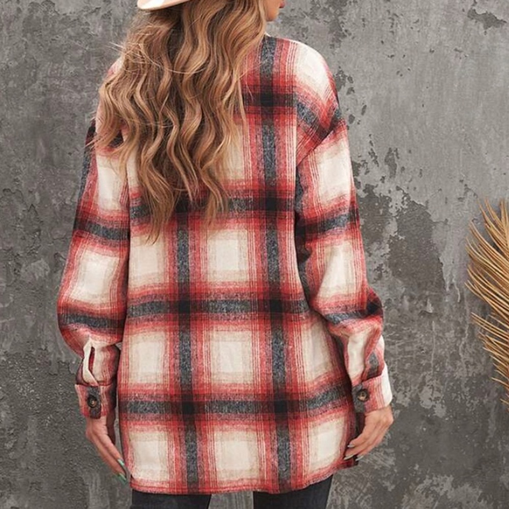 Restocked! Tartan Plaid Flannel Shacket Button Front Jacket Coat Shirt - Picture 3 of 7